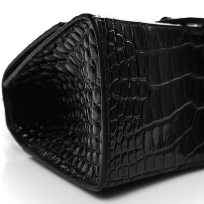 Balenciaga Shiny Calfskin Monochrome Crocodile Embossed Small Hourglass Top Handle Bag Black 8 of 10