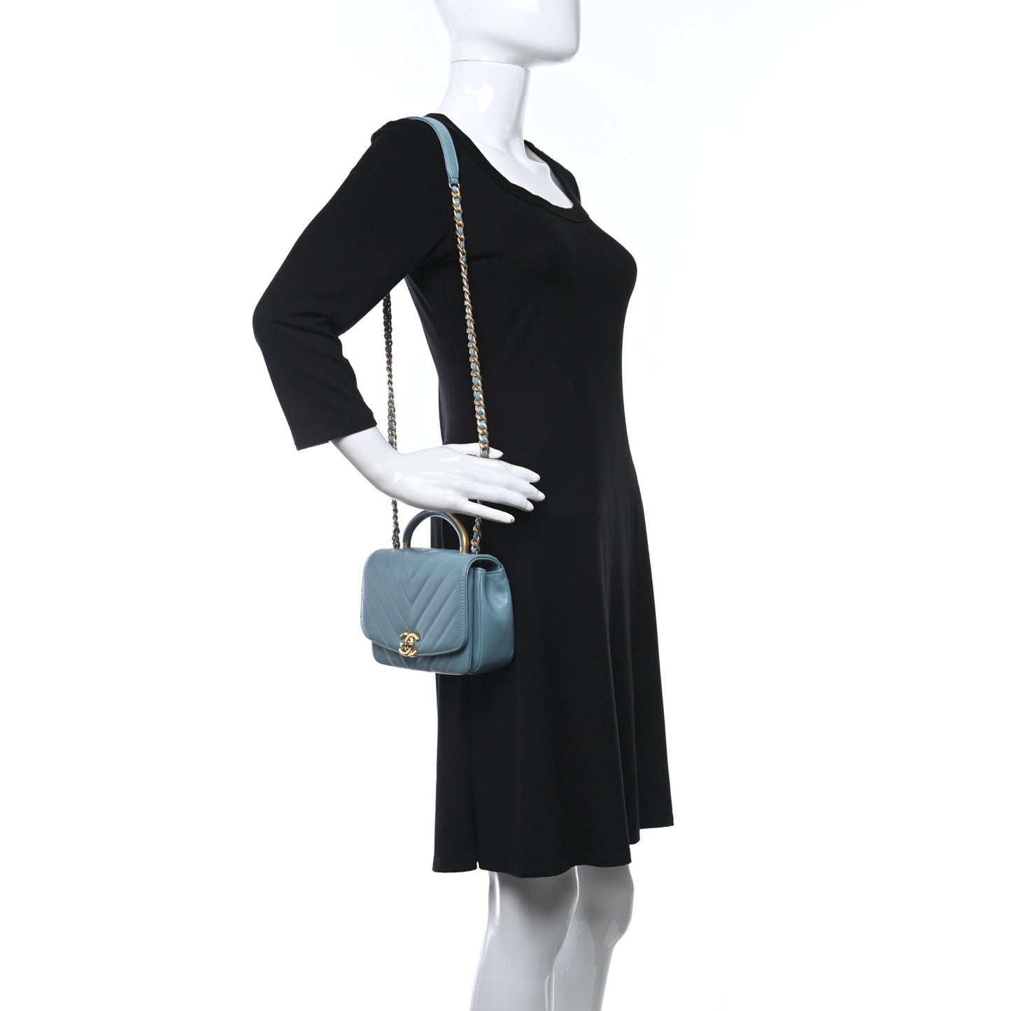 Lambskin Chevron Quilted Gold Top Handle Flap Bag Blue