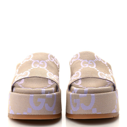 Gucci Monogram Jumbo GG Platform Slide Wedge Sandals 40.5 Beige Lapis 2 of 8