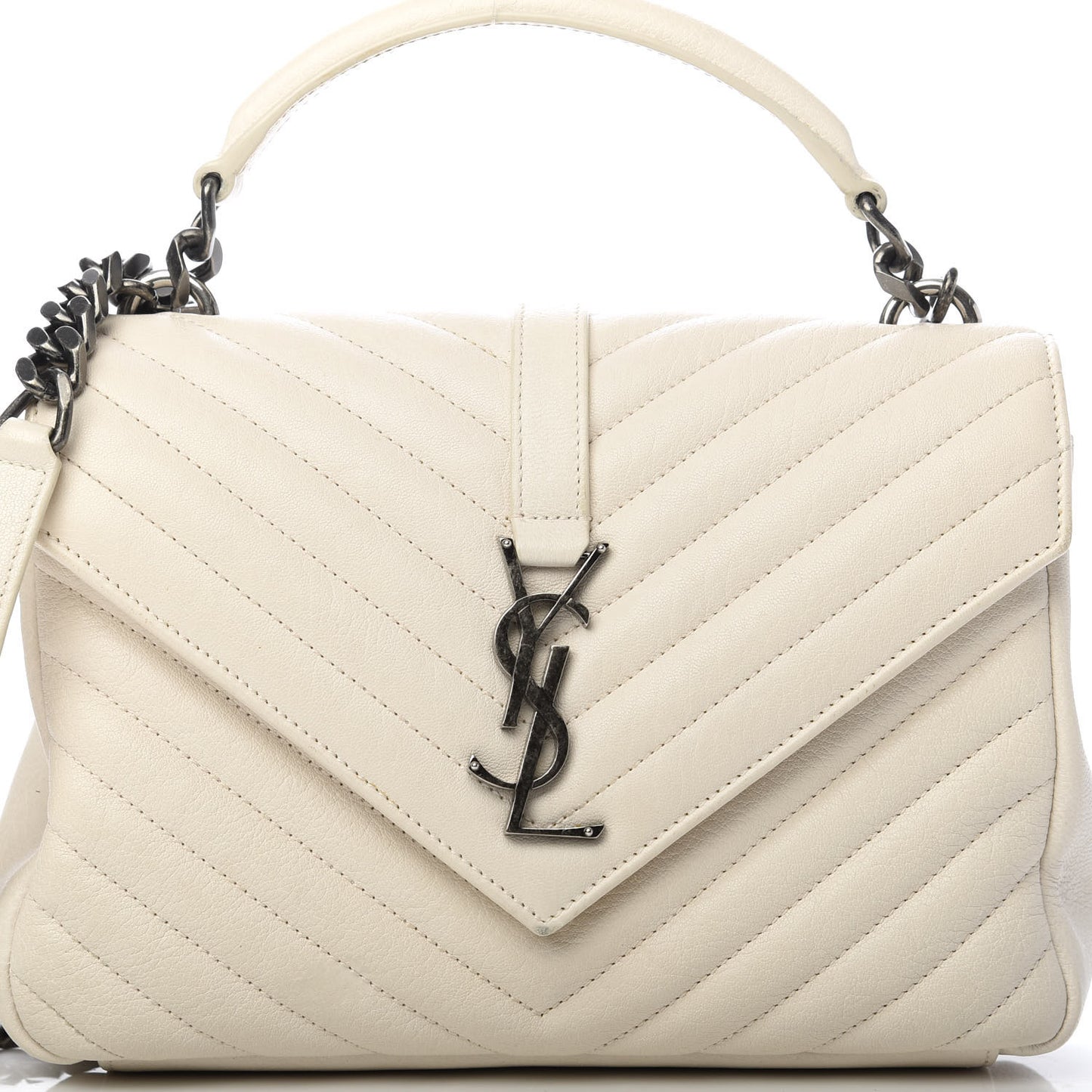Sheepskin Matelasse Chevron Monogram Medium College Bag Dove White