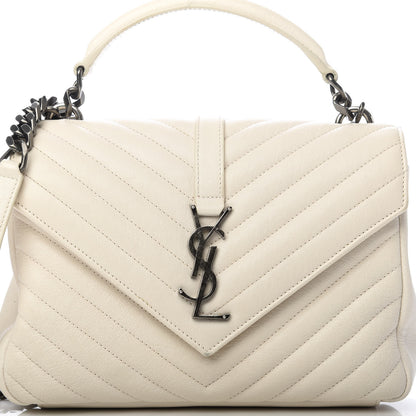 Saint Laurent Sheepskin Matelasse Chevron Monogram Medium College Bag Dove White 14 of 15