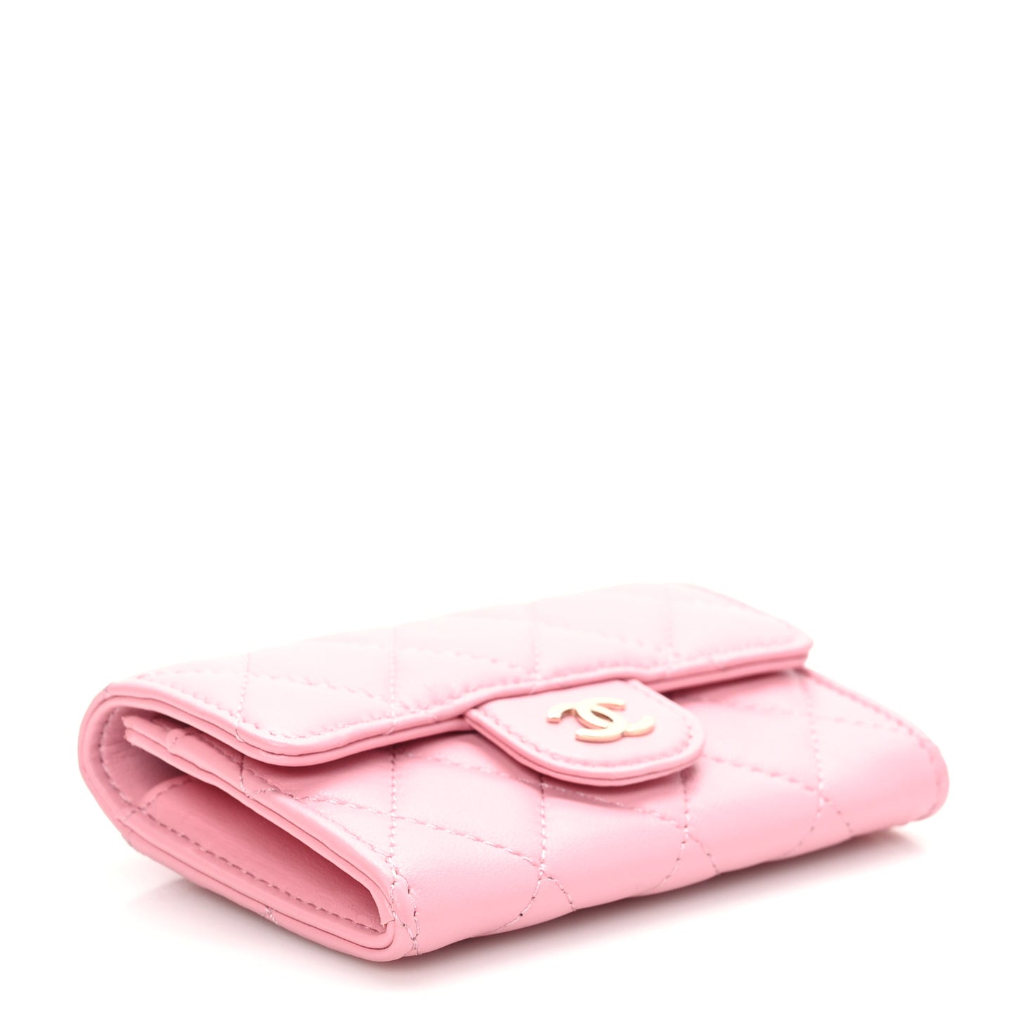 Lambskin Quilted Flap Card Holder Wallet Pink