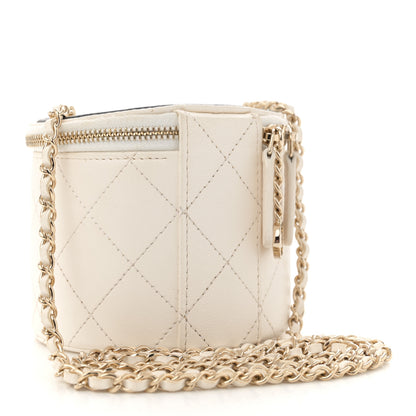 Chanel Lambskin Quilted Round Small Vanity Case With Chain White Black 3 of 10