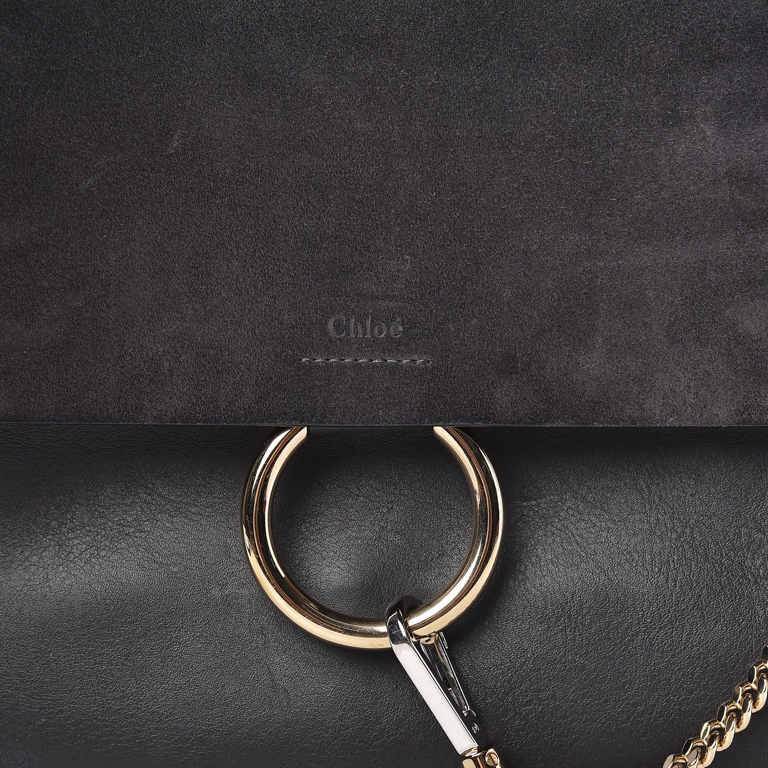 Chloe Suede Calfskin Medium Faye Shoulder Bag Carbon Grey 7 of 10