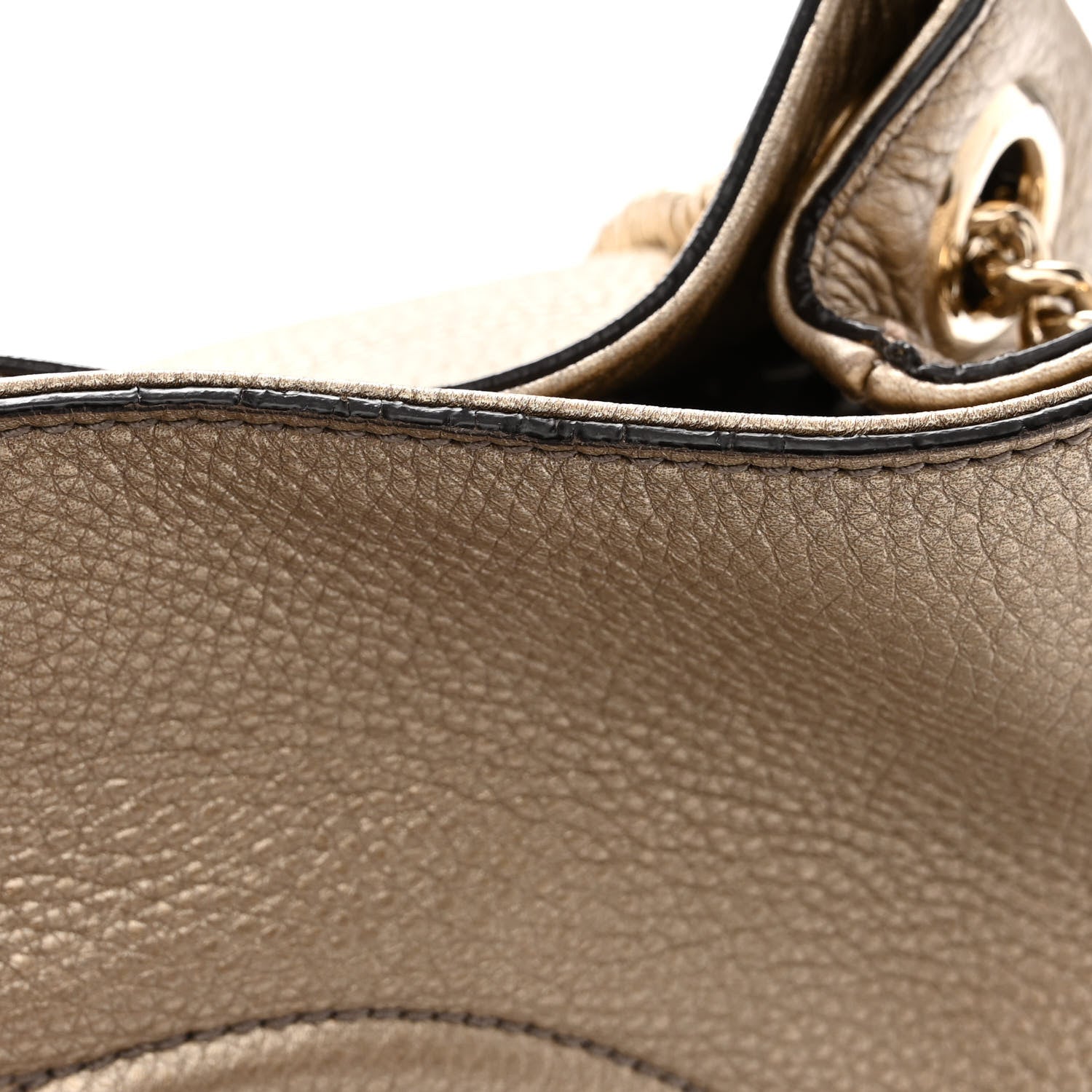 Gucci Metallic Pebbled Calfskin Medium Soho Chain Shoulder Bag Golden Beige 12 of 12