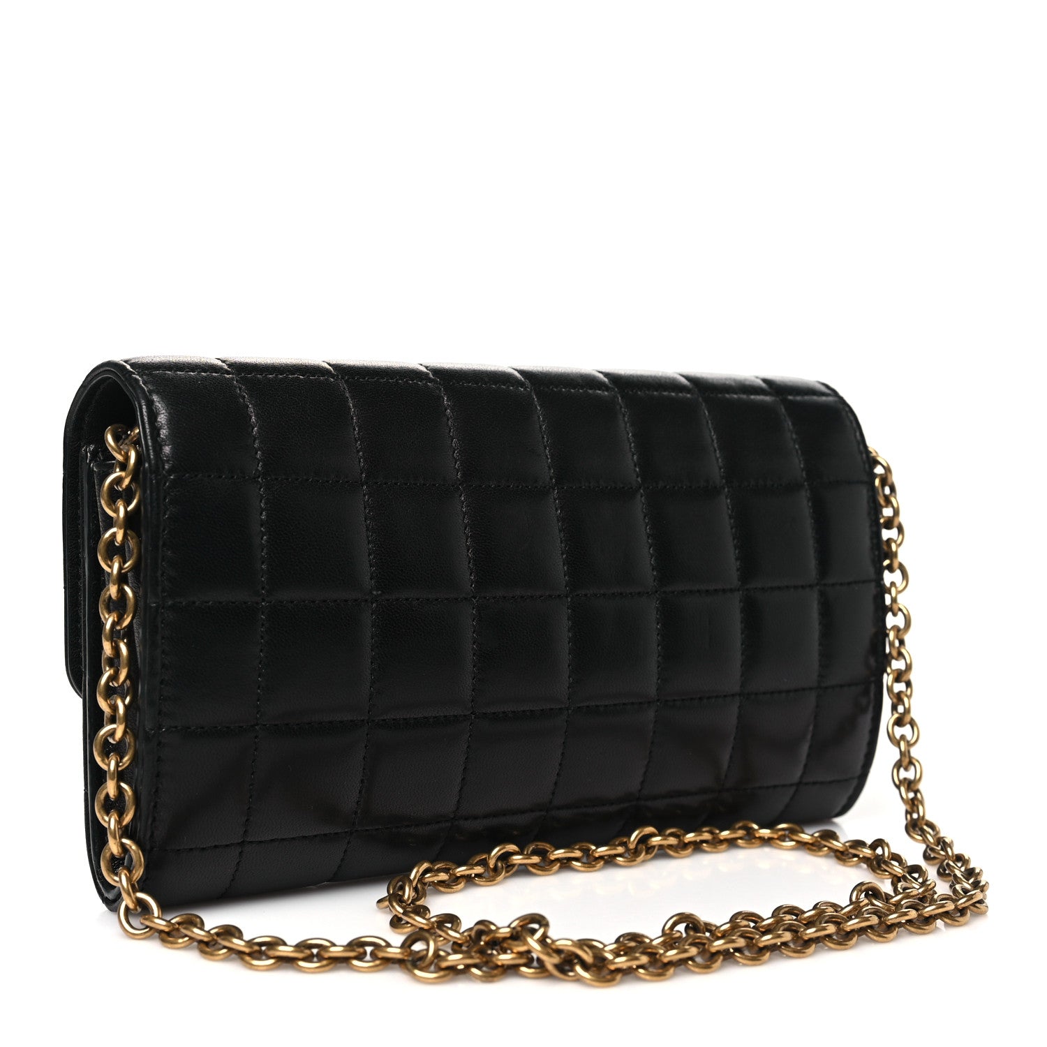 Saint Laurent Lambskin Carre Quilted Le Maillon Wallet On Chain Black 3 of 10