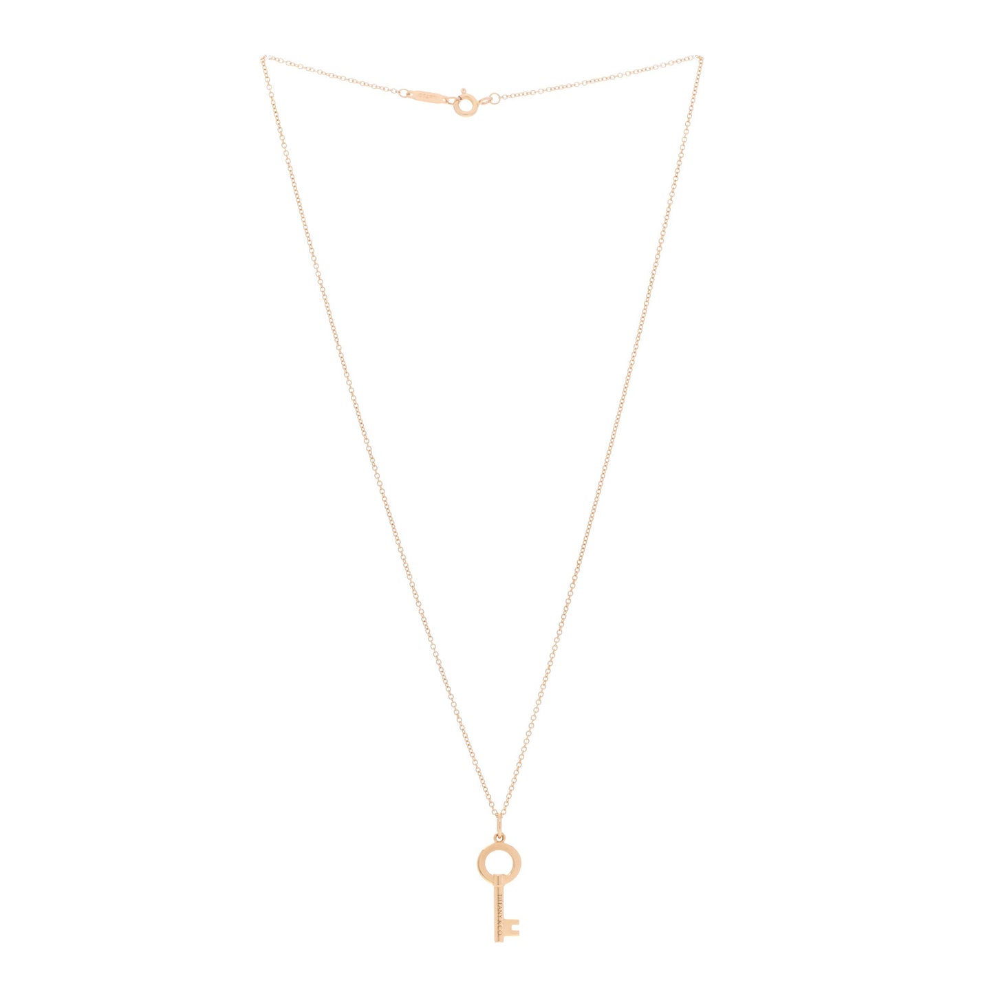 18K Rose Gold Modern Keys Round Open Key Pendant Necklace