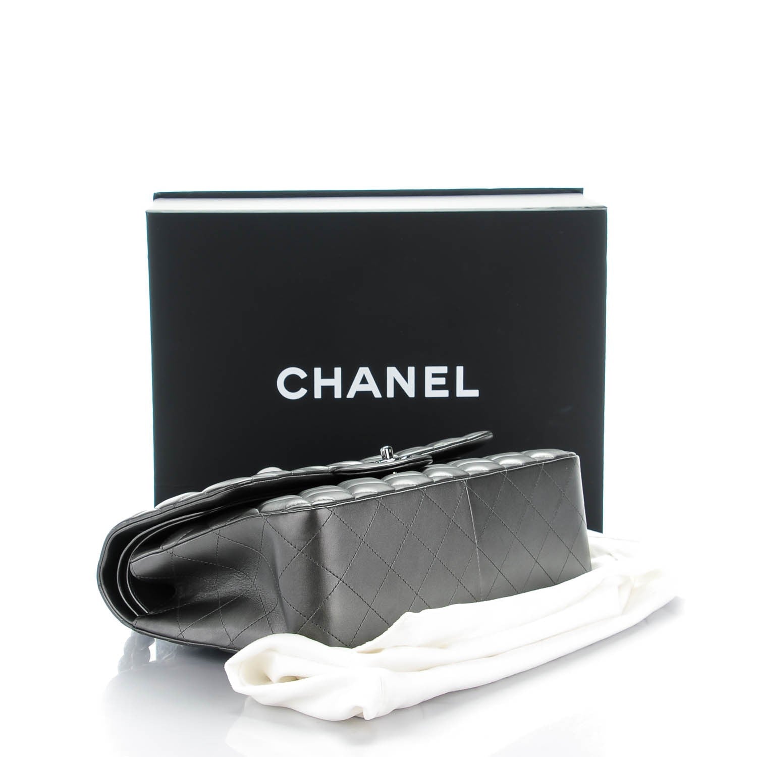 Chanel Metallic Lambskin Quilted Jumbo Double Flap Charcoal Grey 4 of 8
