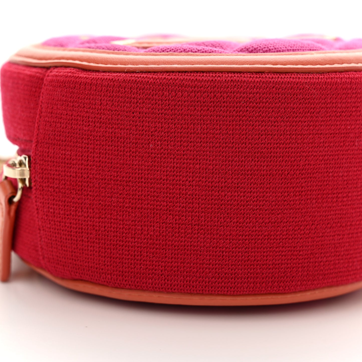 Jersey Quilted CC Filigree Round Clutch With Chain Pink Red Orange