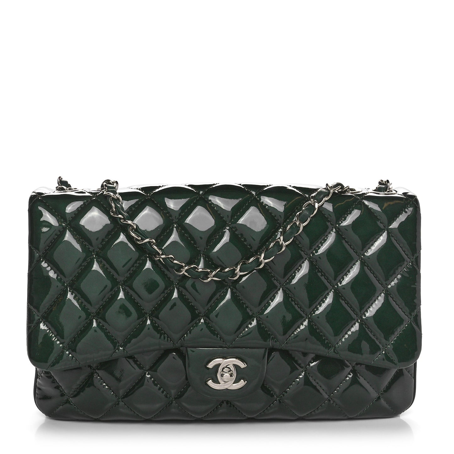 Patent Quilted 3 Jumbo Flap Dark Green