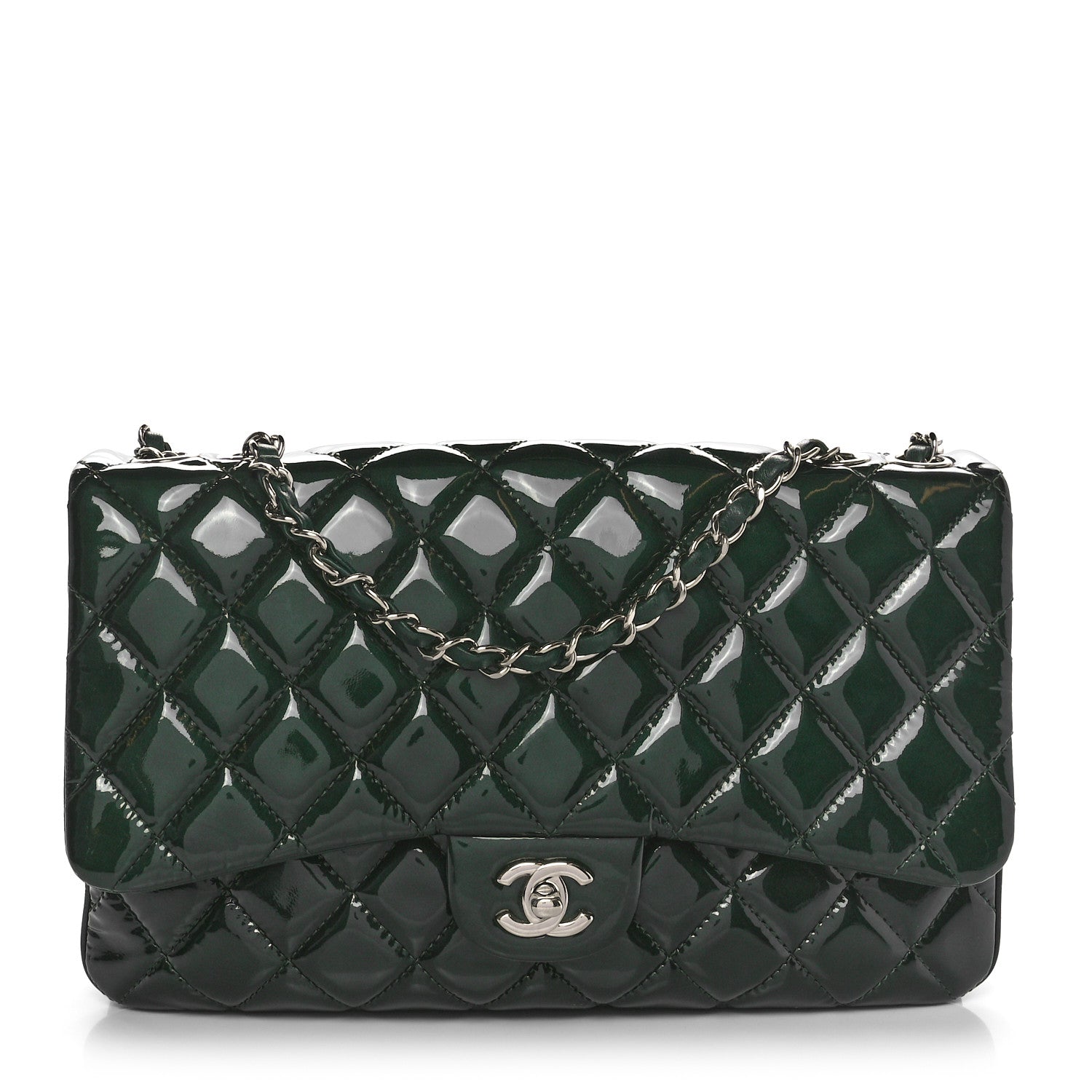 Chanel Patent Quilted 3 Jumbo Flap Dark Green 1 of 10