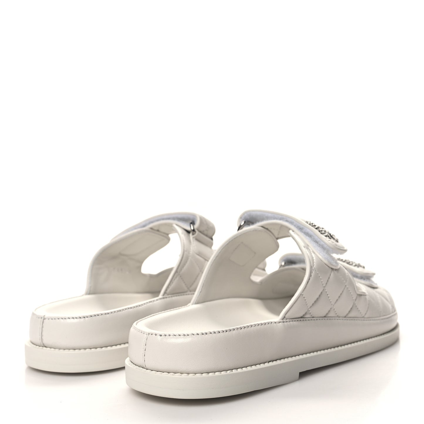 Lambskin Quilted Velcro Dad Chain CC Slide Sandals 39 White