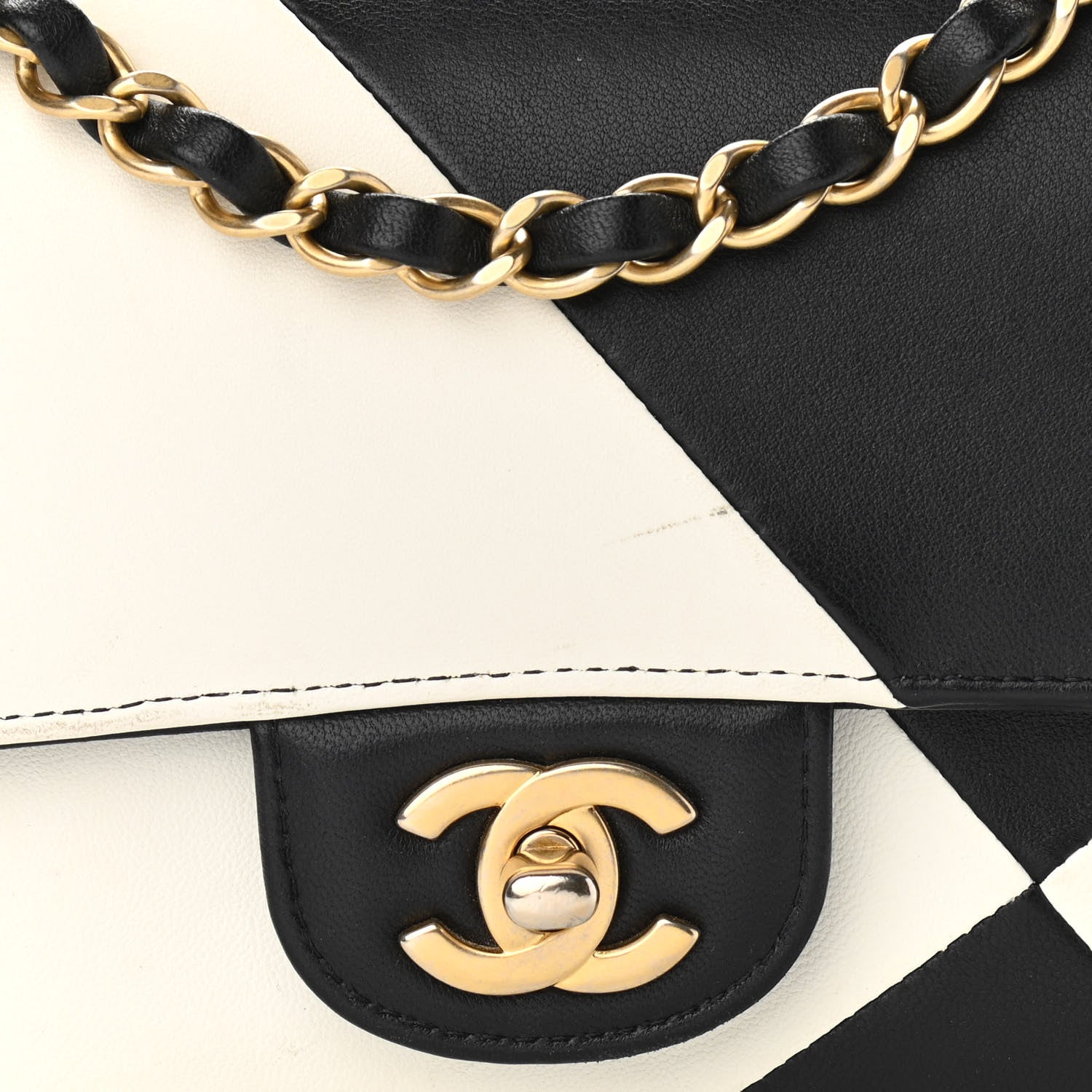 Chanel Lambskin Geometric Patchwork Mini Flap Black White 7 of 15
