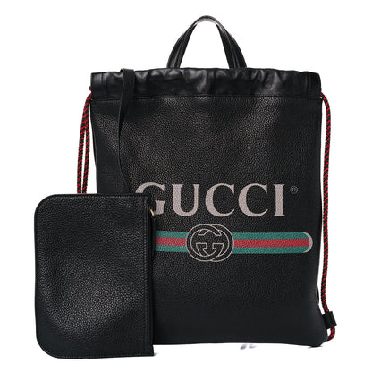 Gucci Calfskin Logo Drawstring Backpack Black 2 of 12