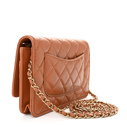 Chanel Lambskin Quilted Wallet On Chain WOC Camel 3 of 12