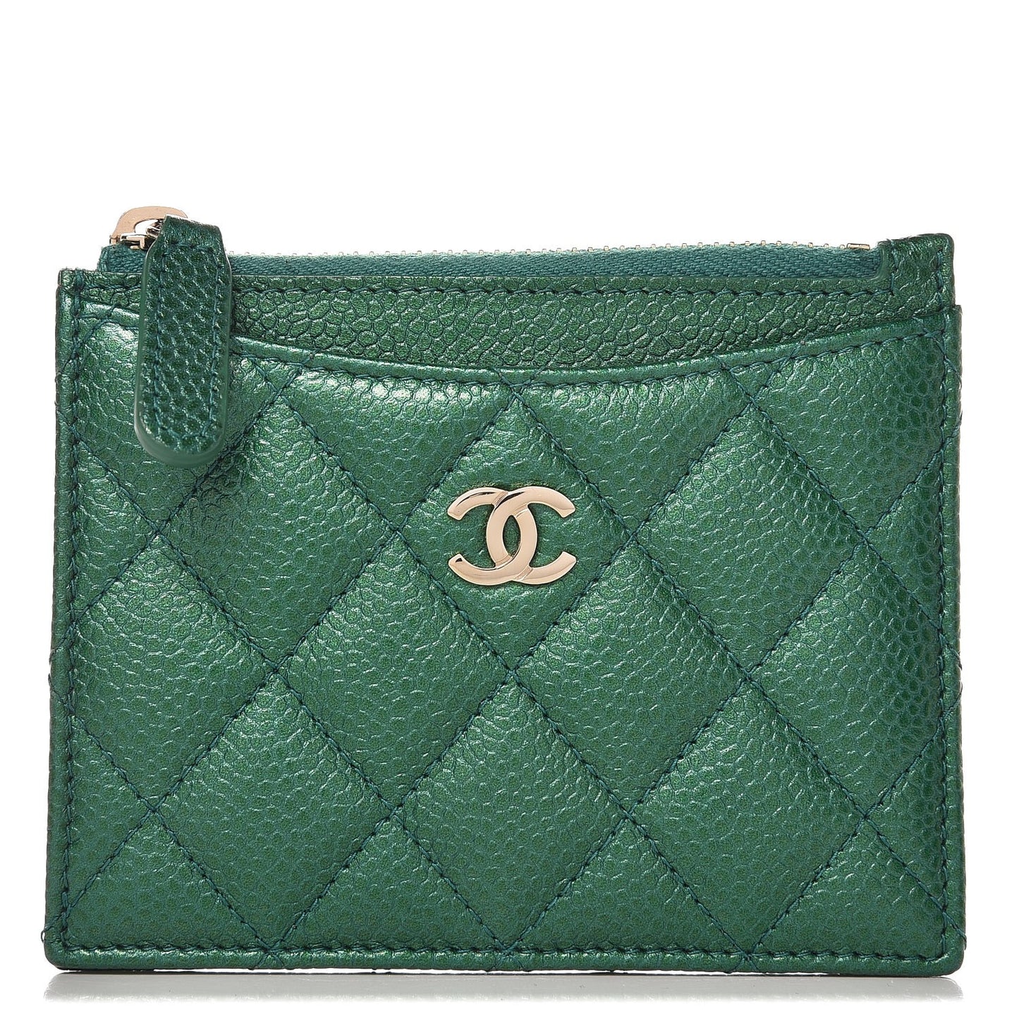 Metallic Caviar Quilted CC Zip Card Holder Green