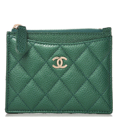 Chanel Metallic Caviar Quilted CC Zip Card Holder Green 1 of 8