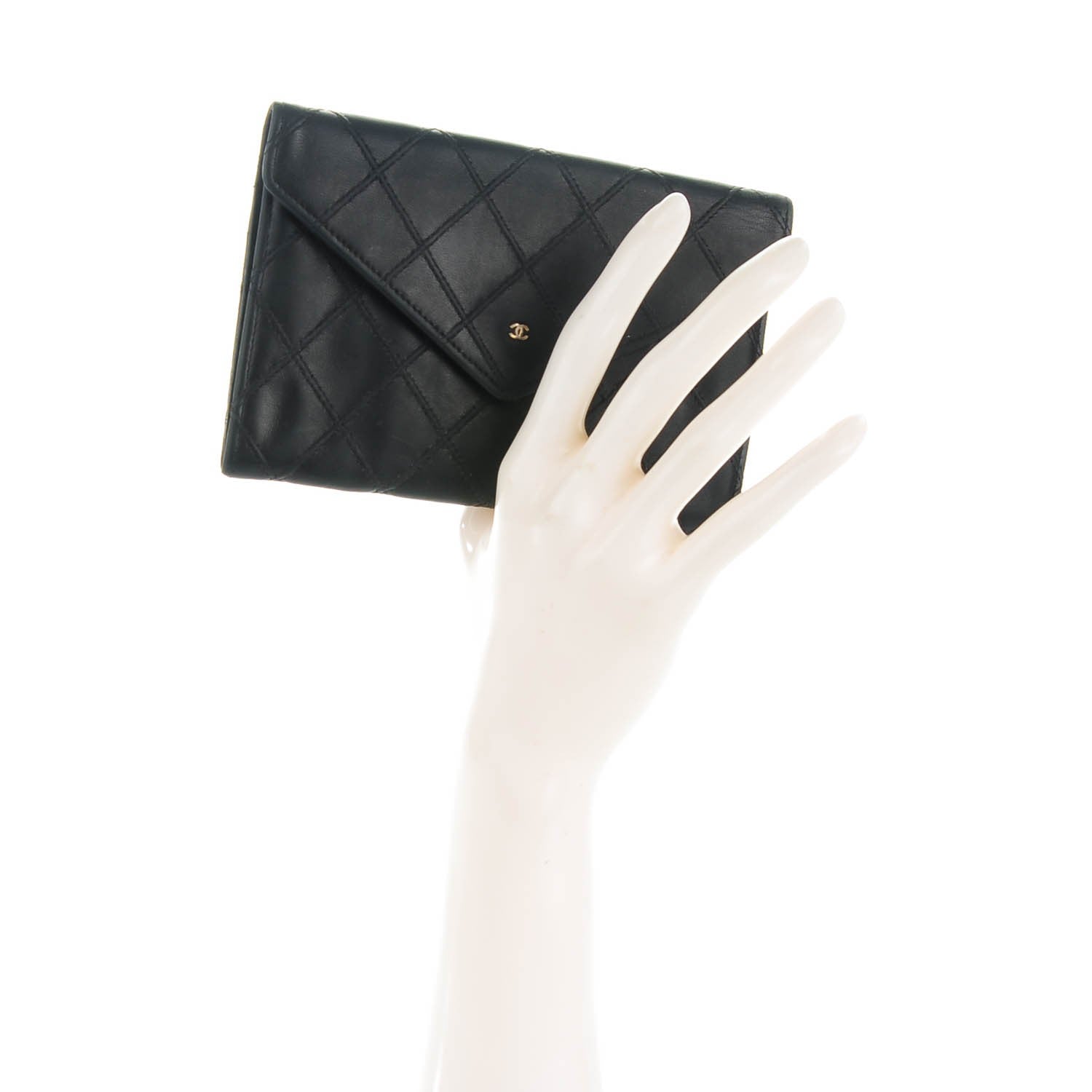 Chanel Lambskin Diamond Stitched Wallet Black 2 of 8