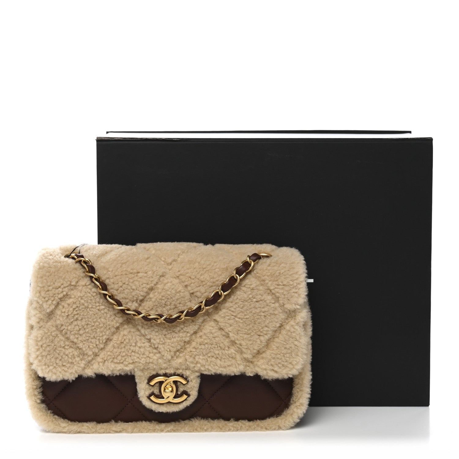 Chanel Shearling Lambskin Quilted Furry Coco Flap Beige Dark Brown 11 of 11