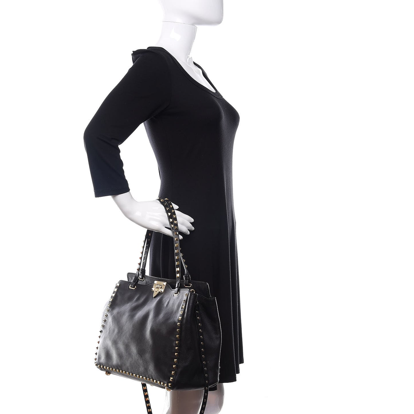 Vitello Medium Rockstud Tote Black