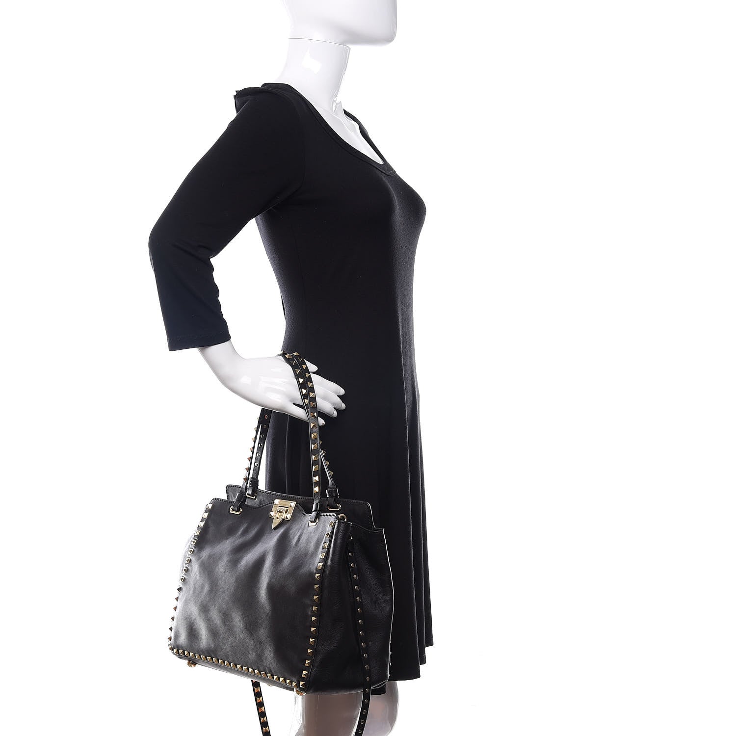 Valentino Garavani Vitello Medium Rockstud Tote Black 3 of 9