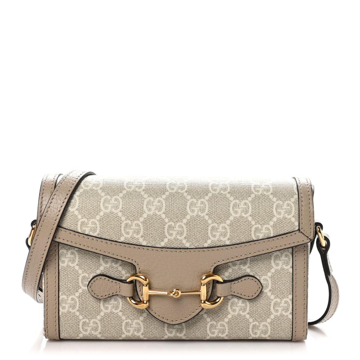 GG Supreme Monogram Textured Dollar Calfskin Mini Horsebit 1955 Shoulder Bag Beige Mystic White Oatmeal