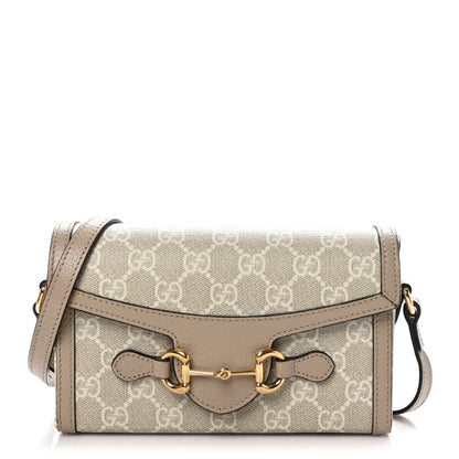 Gucci GG Supreme Monogram Textured Dollar Calfskin Mini Horsebit 1955 Shoulder Bag Beige Mystic White Oatmeal 1 of 11
