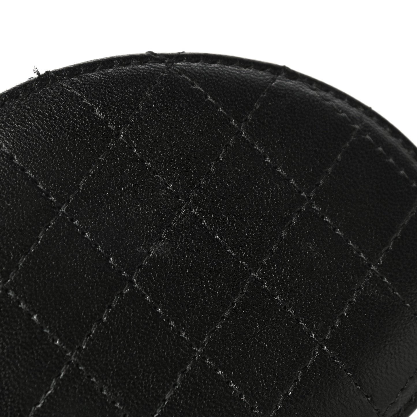 Lambskin Quilted Mini Round Vanity Case With Chain Black