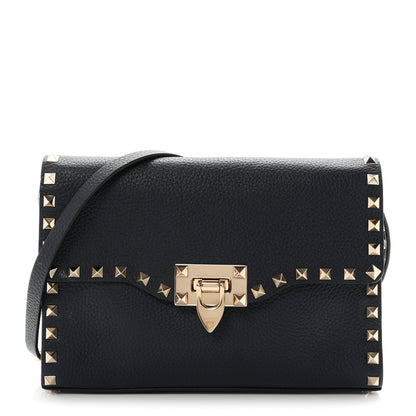 Valentino Garavani Pebbled Calfskin Medium Rockstud Flip Lock Crossbody Bag Navy 1 of 8