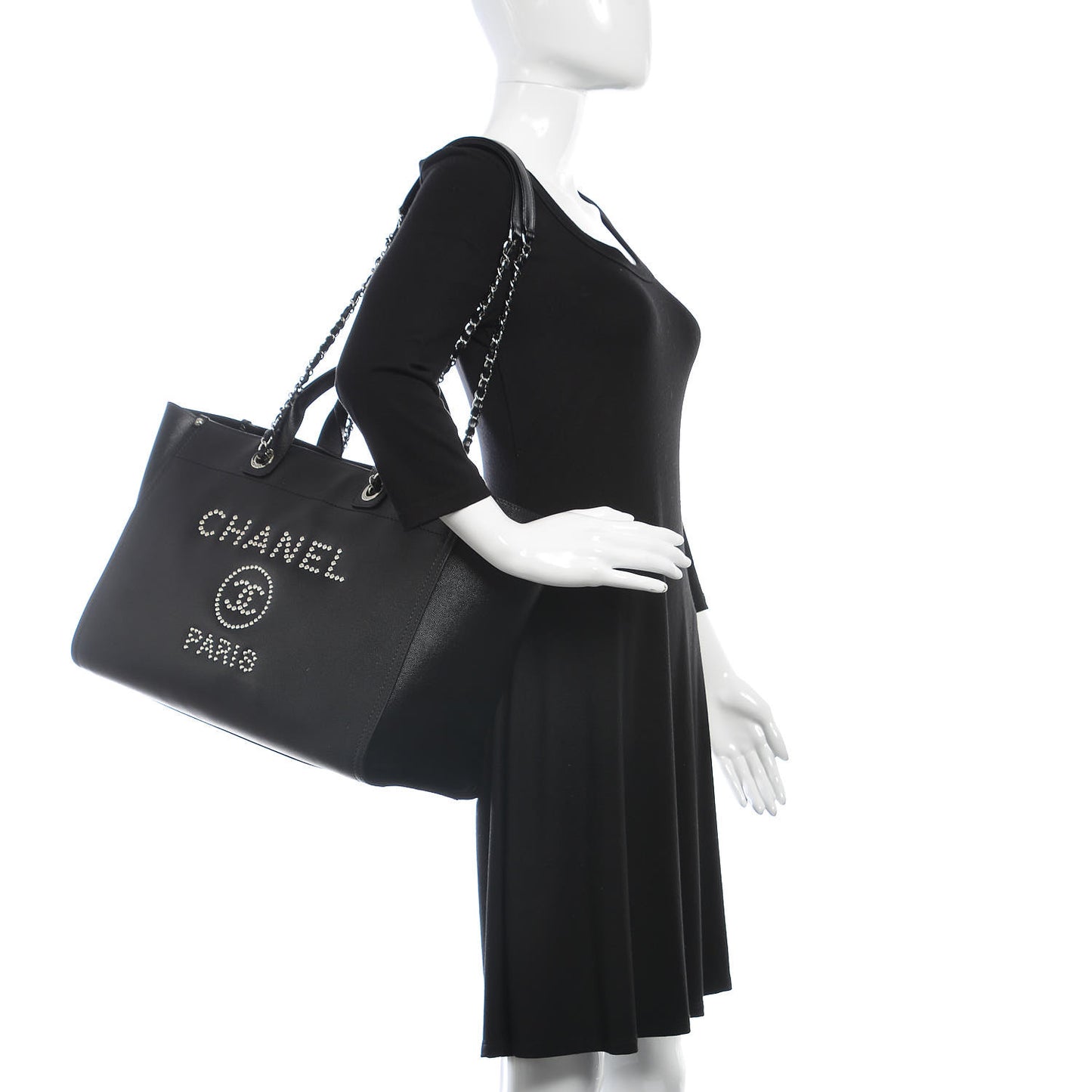Caviar Medium Studded Deauville Tote Black