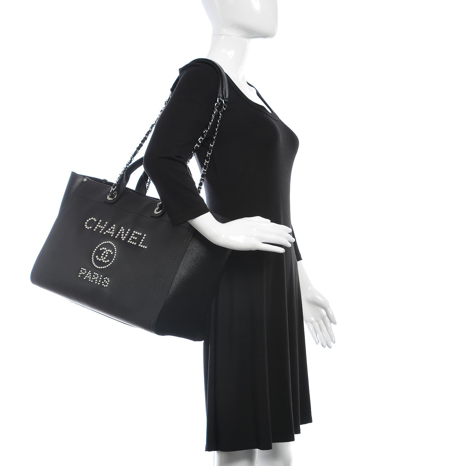 Chanel Caviar Medium Studded Deauville Tote Black 2 of 10