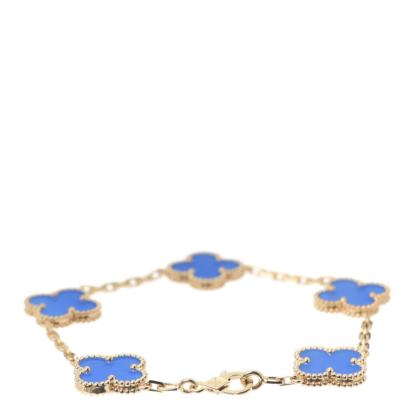 18K Yellow Gold Blue Agate 5 Motifs Vintage Alhambra Bracelet