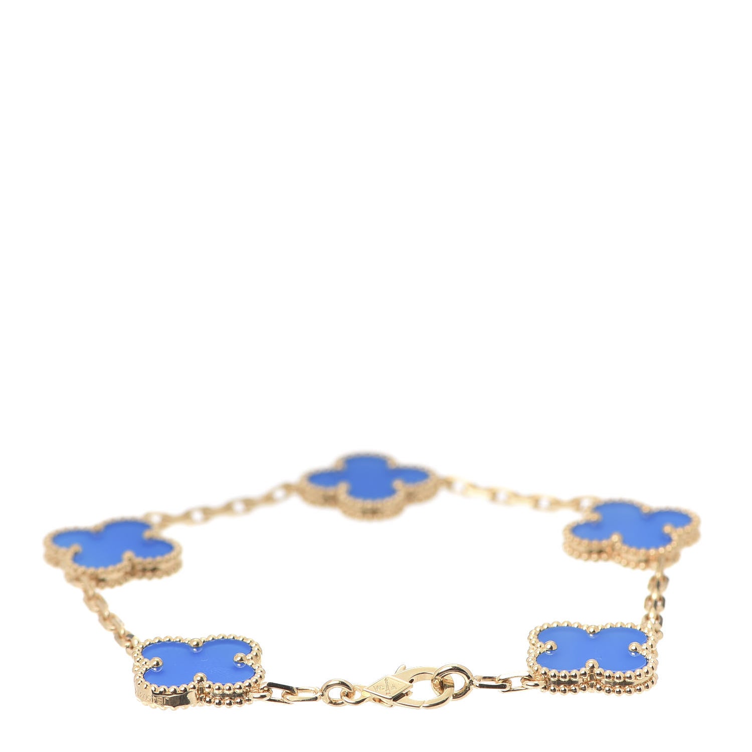 Van Cleef & Arpels 18K Yellow Gold Blue Agate 5 Motifs Vintage Alhambra Bracelet 3 of 8