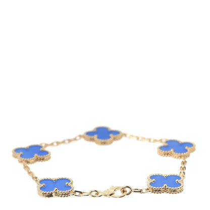 Van Cleef & Arpels 18K Yellow Gold Blue Agate 5 Motifs Vintage Alhambra Bracelet 3 of 8