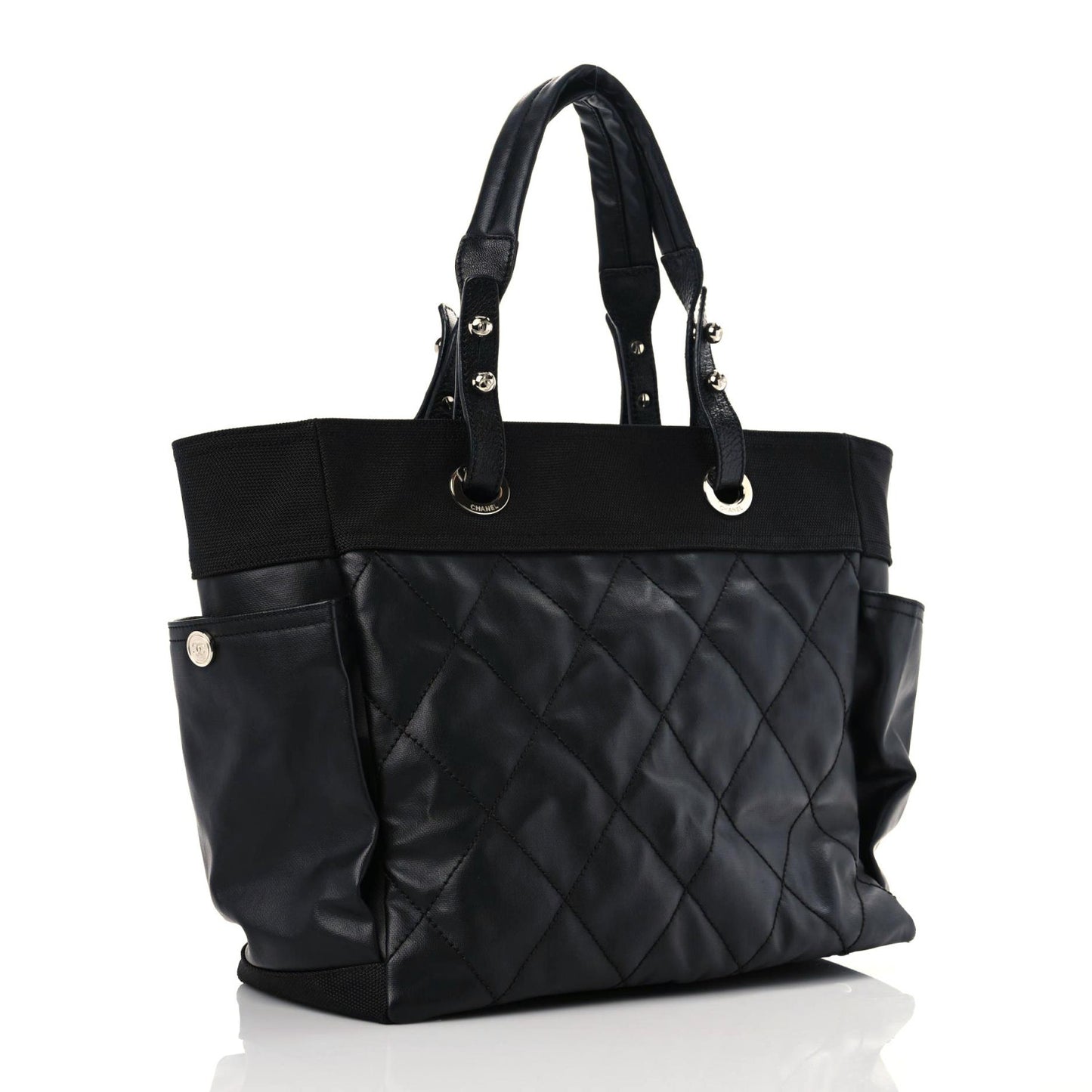 Coated Canvas Quilted Large Paris Biarritz Tote Black