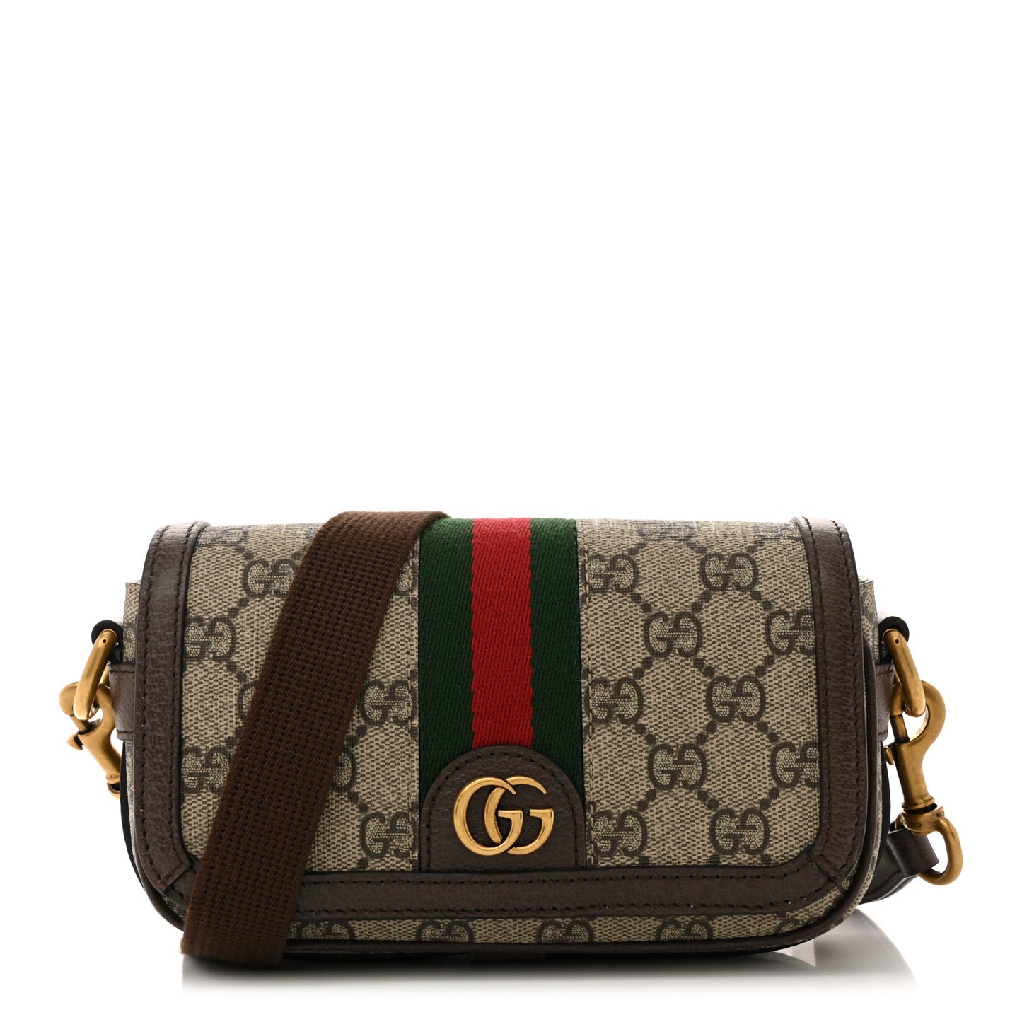 GG Supreme Monogram Web Mini Ophidia Flap Shoulder Bag Brown
