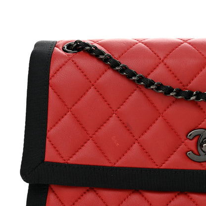 Chanel Lambskin Grosgrain Quilted Flap Red Black 13 of 17