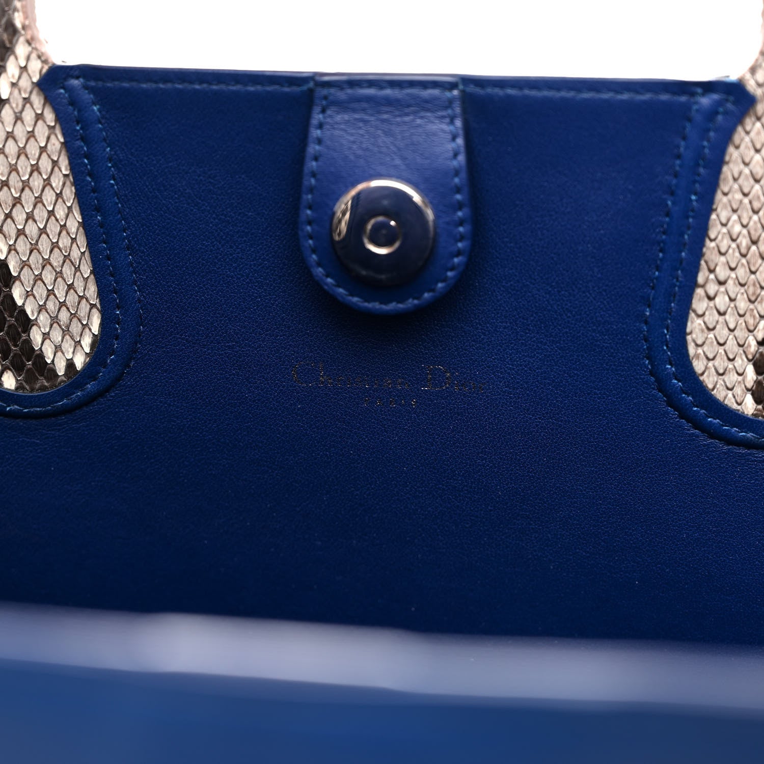 Christian Dior Calfskin Snakeskin Handle Addict Shopping Tote Blue 6 of 12