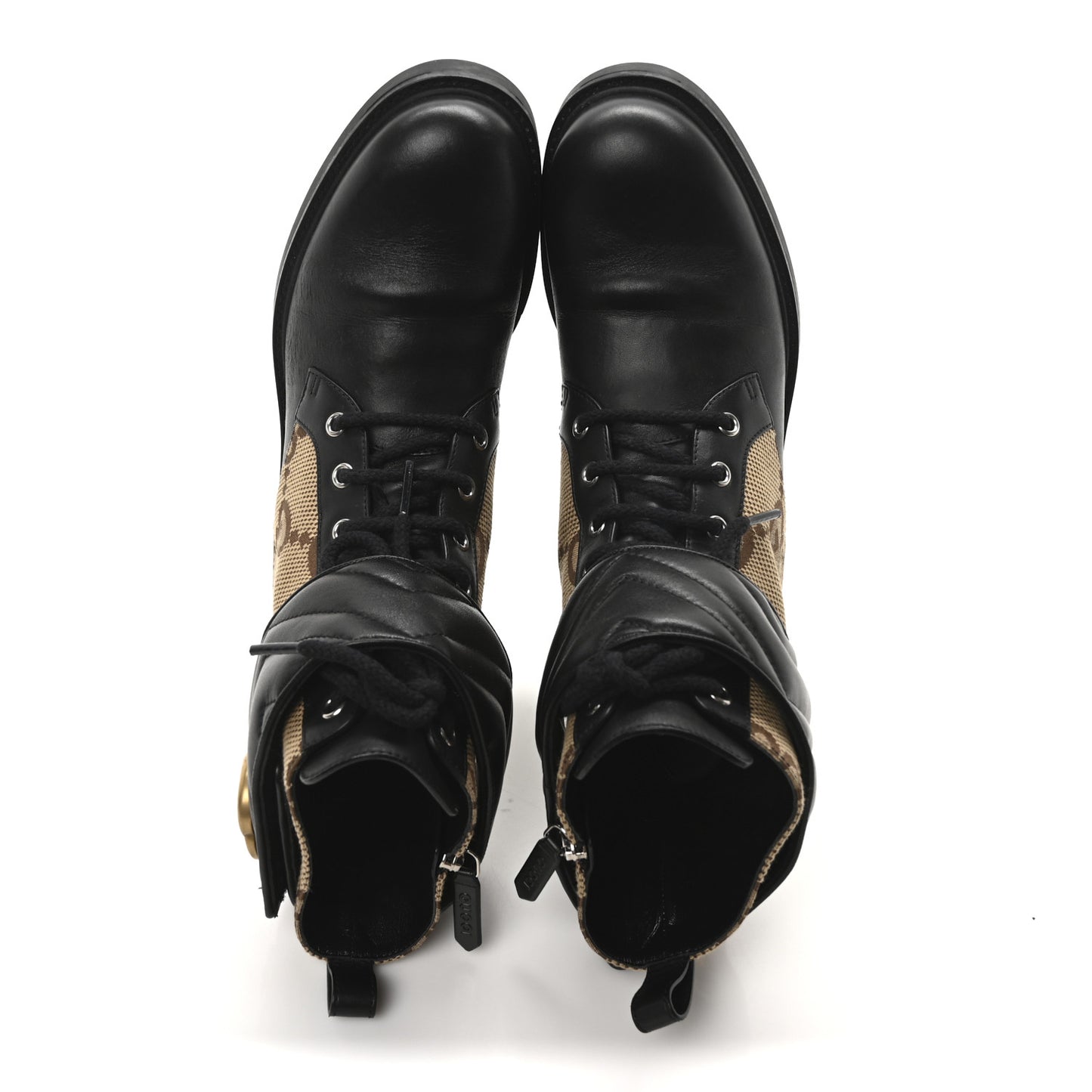 Flores Calfskin Monogram Maxi GG Nappa Matelasse Double G 40mm Ankle Boots 39 Black Camel Ebony