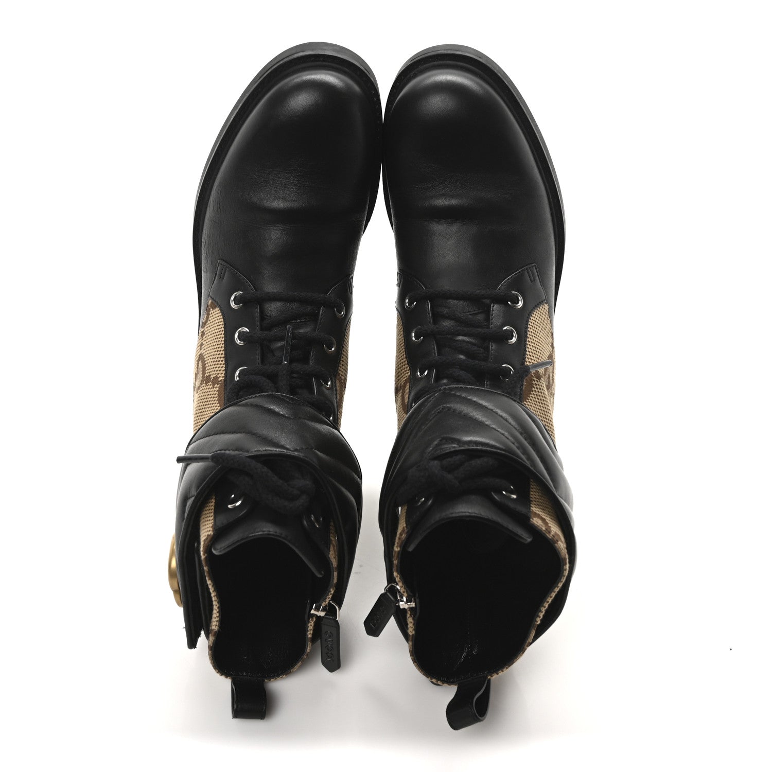 Gucci Flores Calfskin Monogram Maxi GG Nappa Matelasse Double G 40mm Ankle Boots 39 Black Camel Ebony 2 of 8