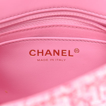 Chanel Tweed Resin Quilted Mini Heart Square Flap Pink White 6 of 11