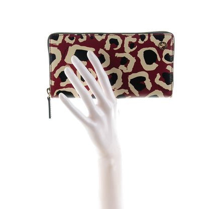 Gucci Leather Leopard Print Zip Around Wallet Red 2 of 7