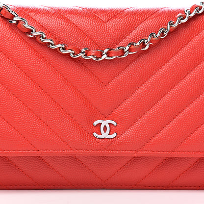 Chanel Caviar Chevron Quilted Wallet On Chain WOC Red 18 of 18