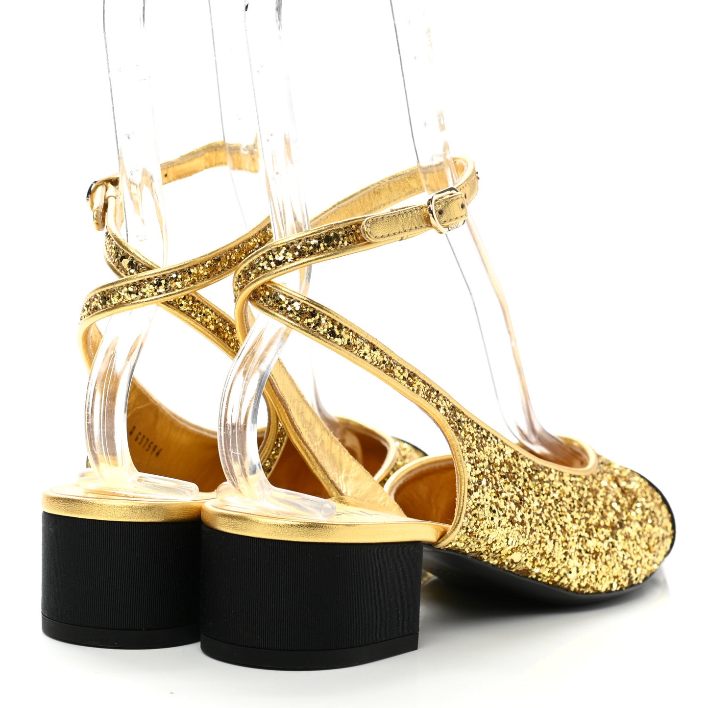 Glitter Grosgrain Cap Toe CC Ankle Wrap Pumps 39 Gold Black