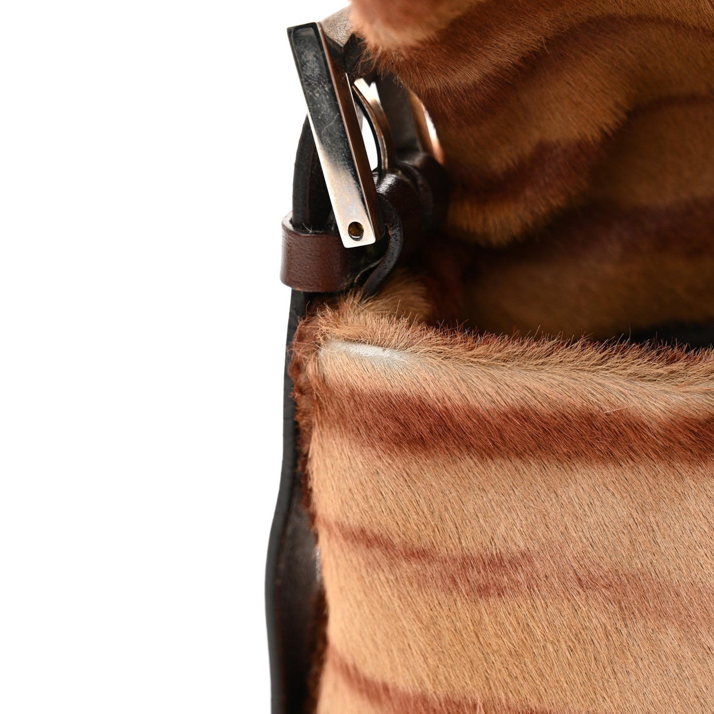 Calf Hair Zebra Print Baguette Brown