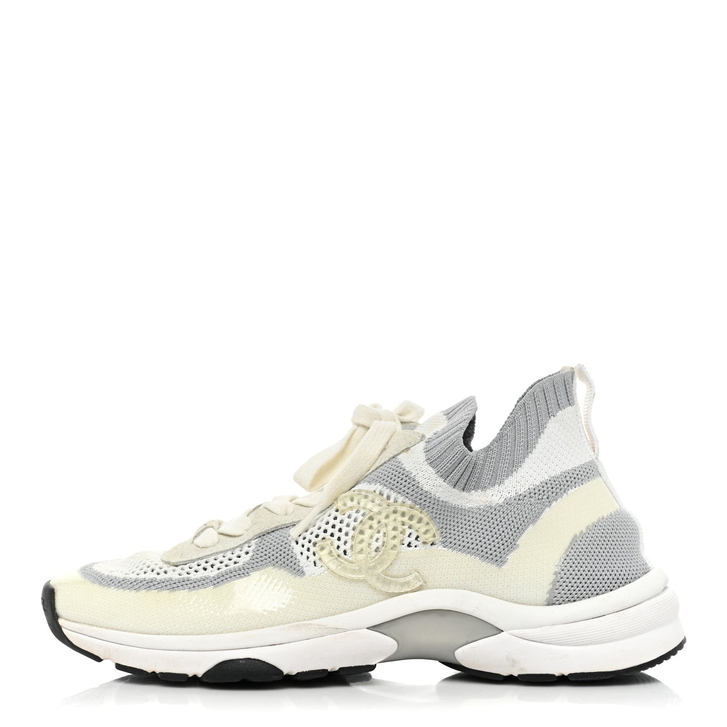 Fabric Suede Calfskin Stretch CC Sneakers 37.5 White Grey