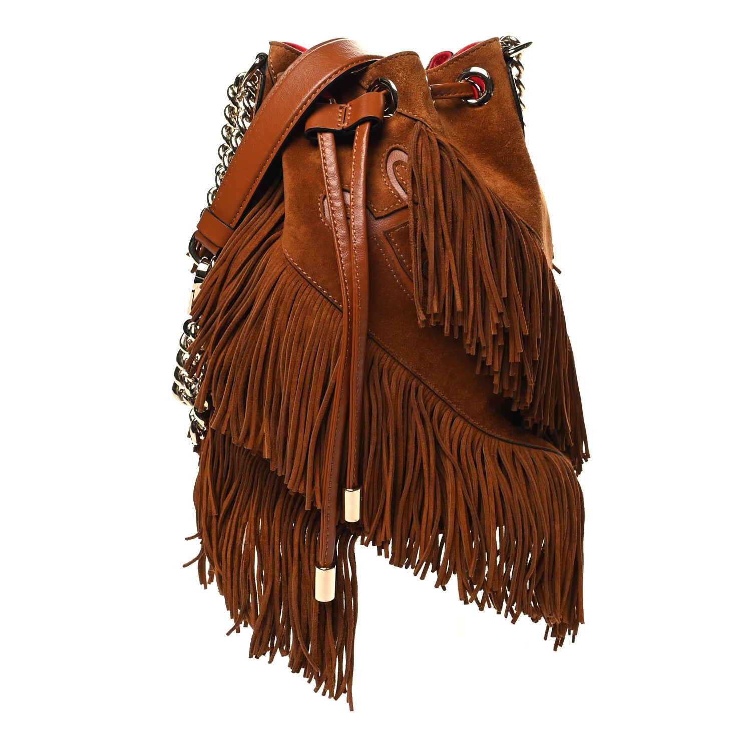 Christian Louboutin Suede Calfskin Fringe Marie Jane Bucket Brown 1 of 9