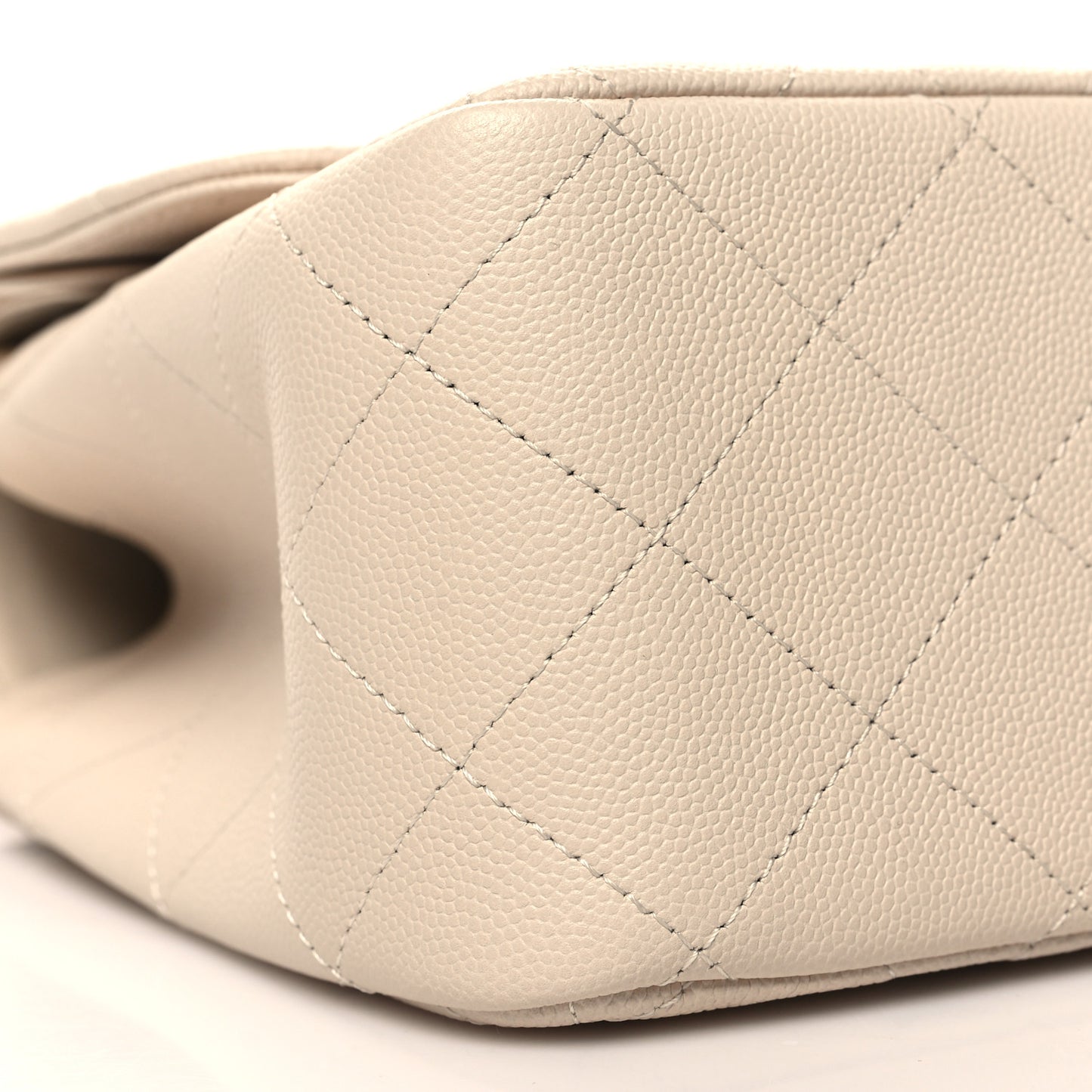 Caviar Quilted Jumbo Double Flap Light Beige