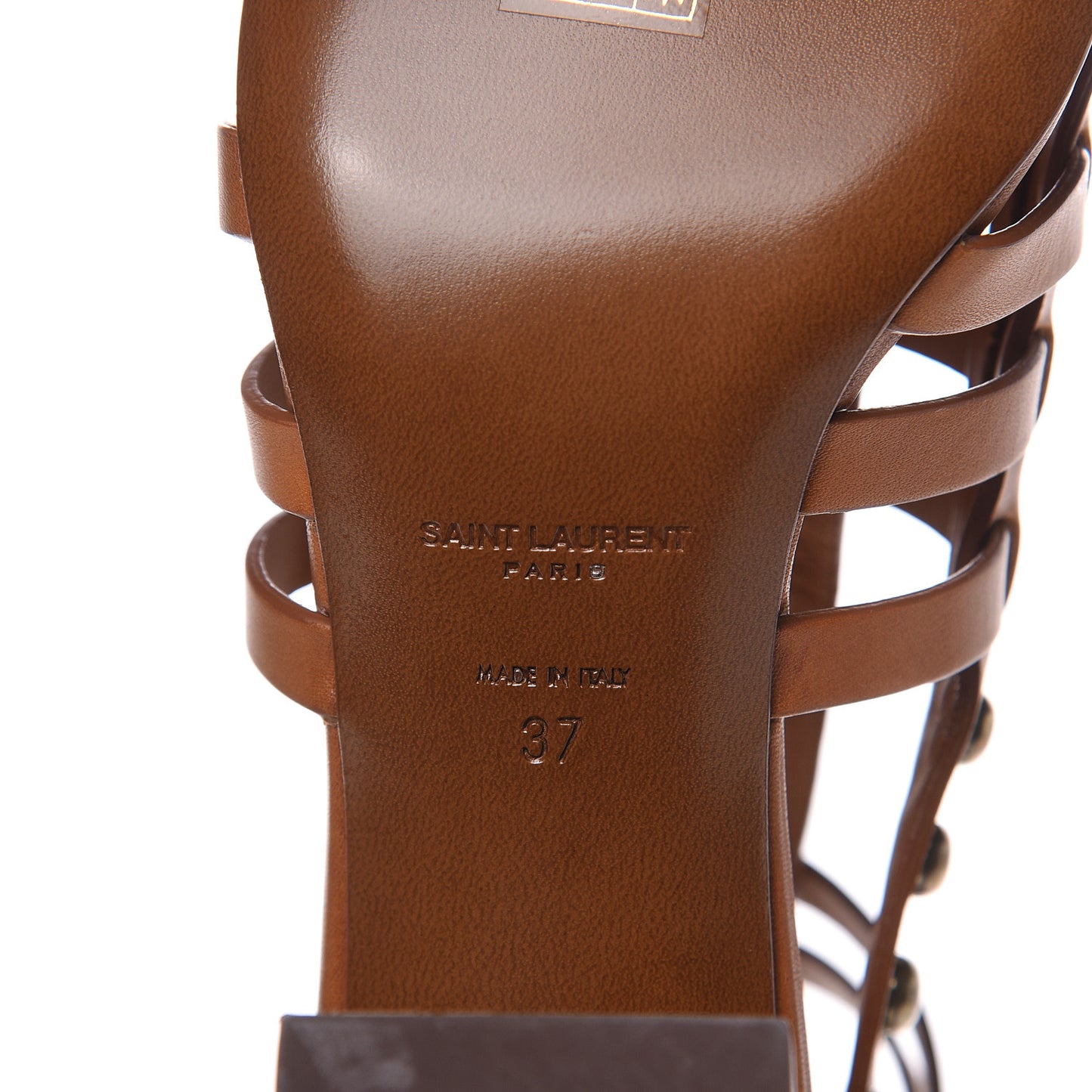 Calfskin Studded Gladiator Sandals 37 Caramel