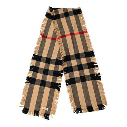 Burberry Wool Half Mega Check Fringe Scarf Camel 2 of 4